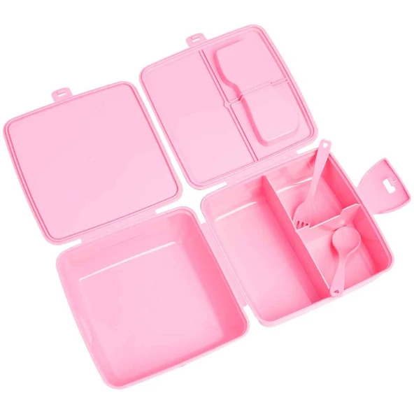 Hello Kitty Beslenme Kutusu Pembe 4 Bölmeli Kız Figürlü 1 Adet Yemek Saklama Kabı Pembe Beslenme Çantası - 2