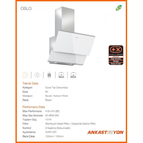 Silverline 3490 Oslo Beyaz Cam Davlumbaz 60 Cm - 2