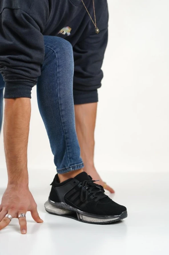 BA0590 Tarz Sneakers Ithal Taban Siyah Süet  Spor Ayakkabısı - Resim 4