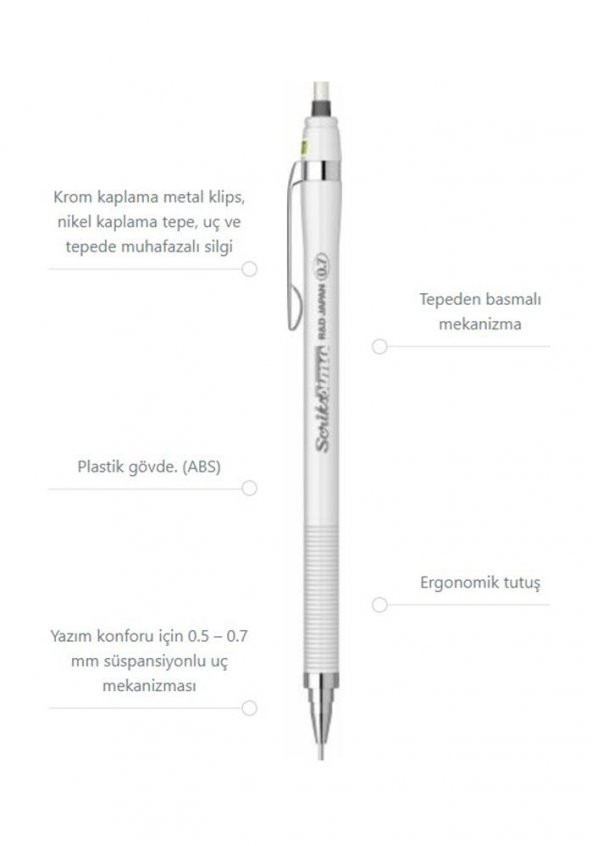 Scrikss Simo R&D Japan Uçlu Kalem Beyaz 0.7 1 Adet ve Mikro 0,7 Versatil Kalem Uçu Siyah 3 Paket - Resim 2