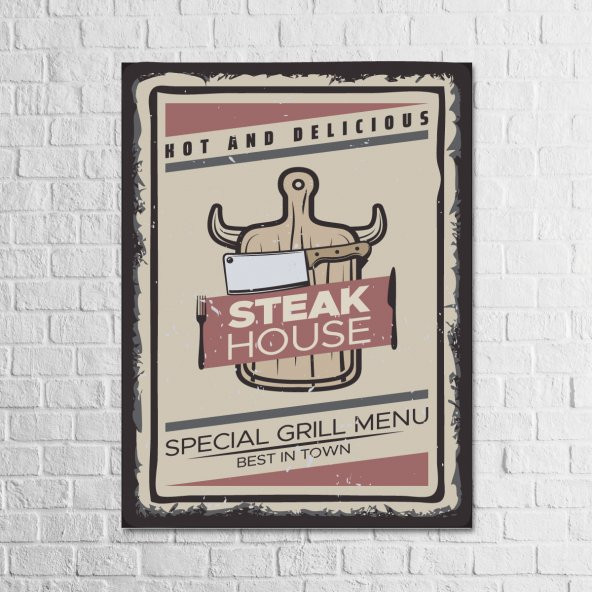 Steak House 13,5x18 Ahşap Retro Tablo