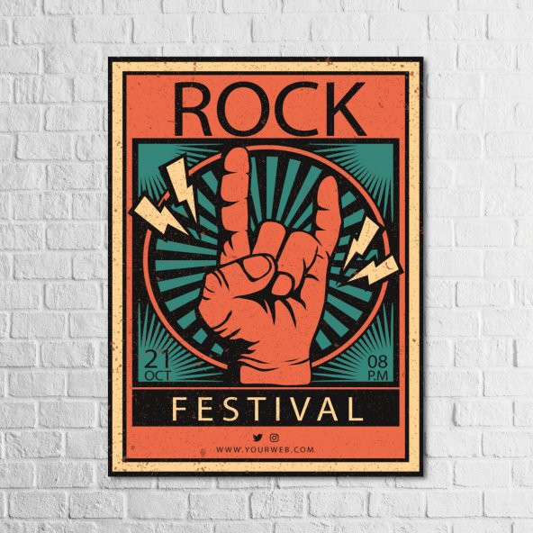 Rock 13,5x18 cm Ahşap Retro Tablo