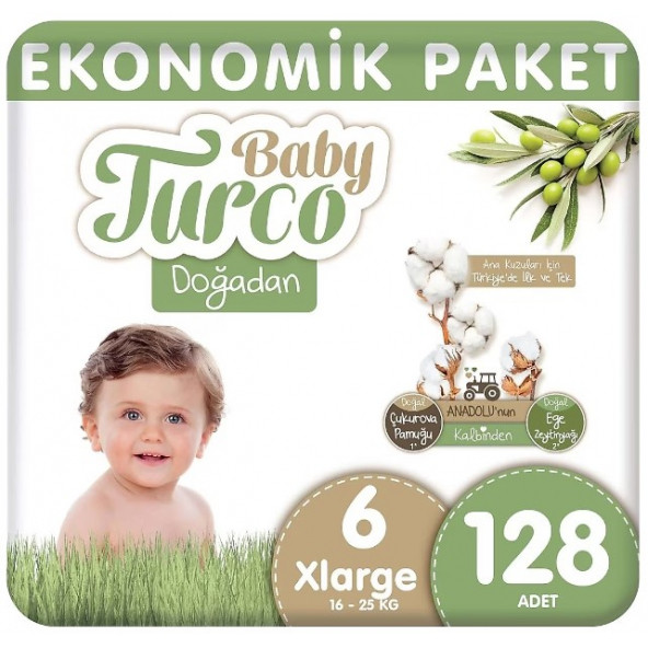 Baby Turco Doğadan 6 Beden XLarge 128'li Bebek Bezi