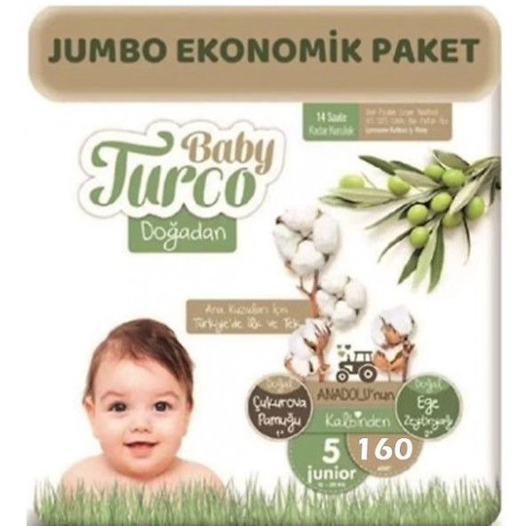 Baby Turco Doğadan 5 Beden Junior 160'lı Bebek Bezi