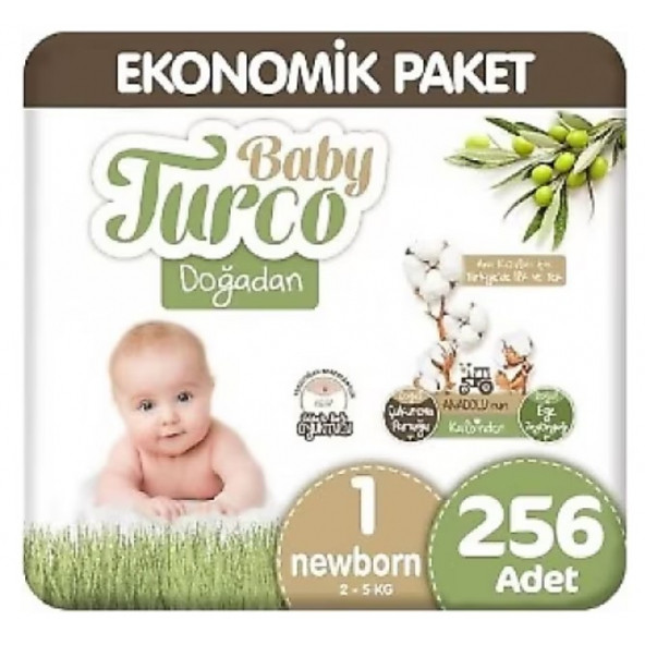 Baby Turco Doğadan 1 Numara Yenidoğan 256'lı Bebek Bezi