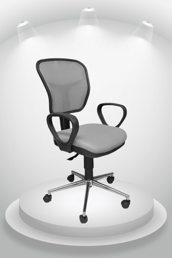 Porziyon Depar Krom - Fileli Ofis Büro Öğrenci Çalışma Koltuğu - Sandalyesi Gri - 2