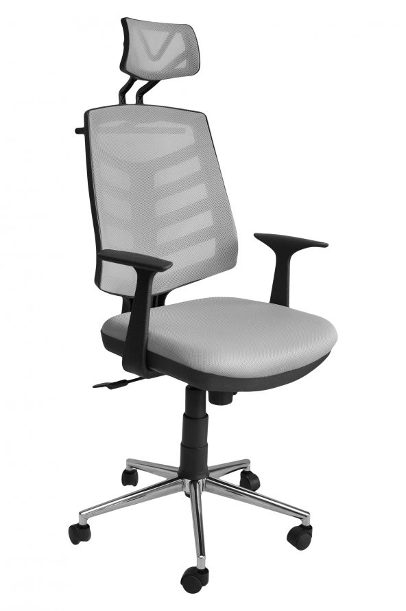 Porziyon Piramit Gri Krom Fileli Ofis Büro Öğrenci Çalışma Koltuğu - Sandalyesi