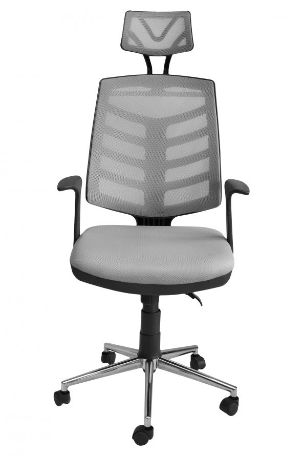 Porziyon Piramit Gri Krom Fileli Ofis Büro Öğrenci Çalışma Koltuğu - Sandalyesi - 2