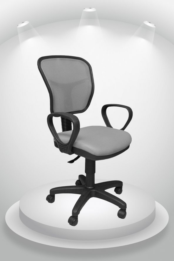 Porziyon Depar Plastik - Fileli Ofis Büro Öğrenci Çalışma Koltuğu - Sandalyesi Gri