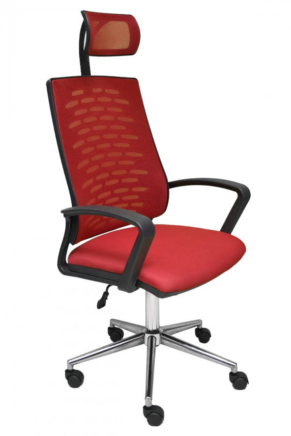Porziyon Nadya Kırmızı Fileli Krom Yönetici Ofis Büro Bilgisayar Çalışma Koltuğu - Sandalyesi - 2