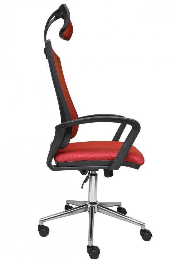 Porziyon Nadya Kırmızı Fileli Krom Yönetici Ofis Büro Bilgisayar Çalışma Koltuğu - Sandalyesi - 3