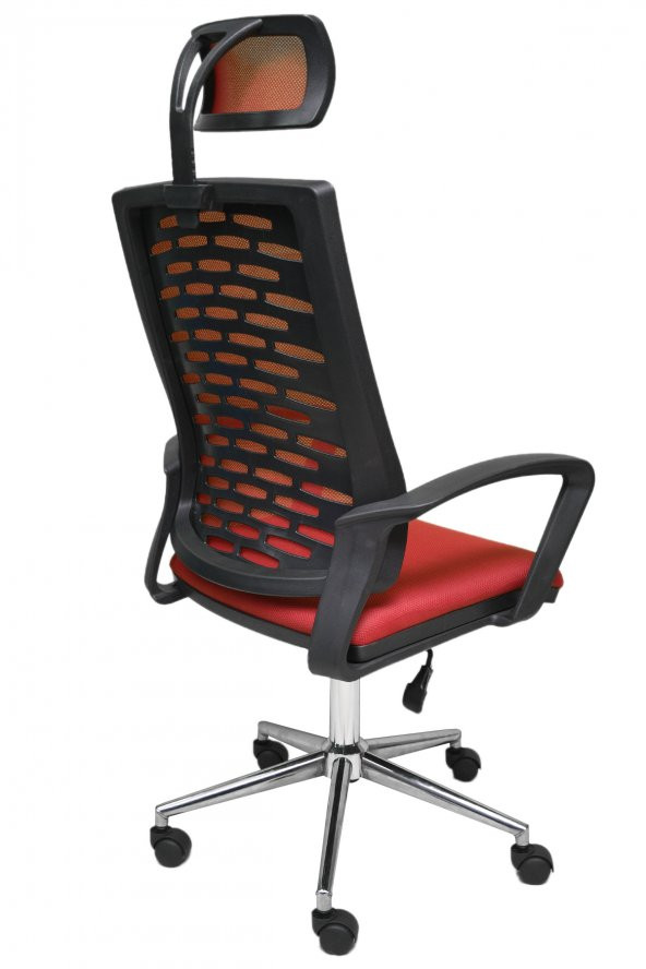 Porziyon Nadya Kırmızı Fileli Krom Yönetici Ofis Büro Bilgisayar Çalışma Koltuğu - Sandalyesi - 4