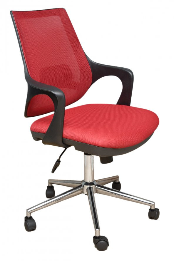 Kontez Büro Çalışma Koltuğu Öğrenci Sandalyesi Krom Ayak Kırmızı