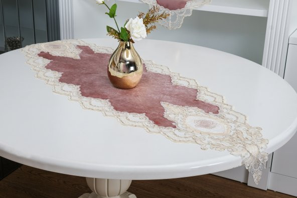 Finezza Öykü Aplikeli Güpürlü Kadife Gülkurusu Salon Takımı 5 Parça-1456 - Resim 2