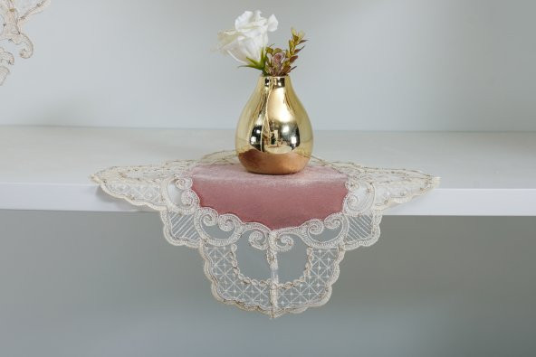 Finezza Öykü Aplikeli Güpürlü Kadife Gülkurusu Salon Takımı 5 Parça-1456 - Resim 5