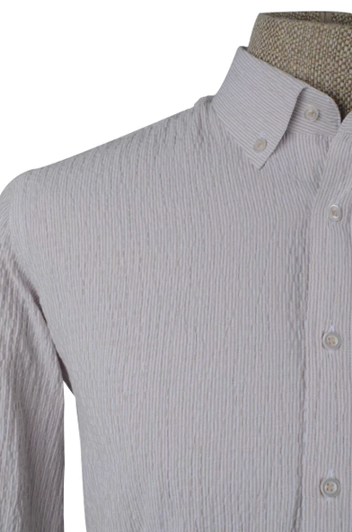 Cengiz İnler Çizgili Gofre Slim Fit Erkek Gömlek - Resim 7