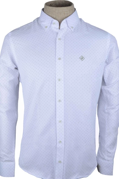 Cengiz İnler Küçük Puantiye Desenli Slim Fit Erkek Gömlek - Resim 7
