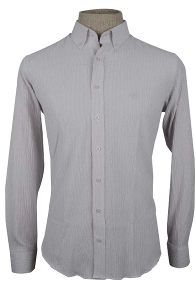 Cengiz İnler Çizgili Gofre Slim Fit Erkek Gömlek - Resim 6