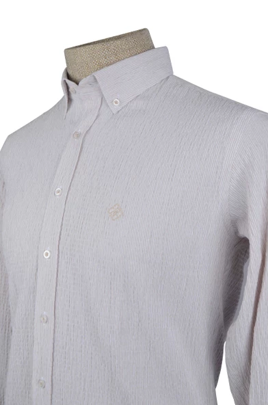 Cengiz İnler Çizgili Gofre Slim Fit Erkek Gömlek - Resim 9