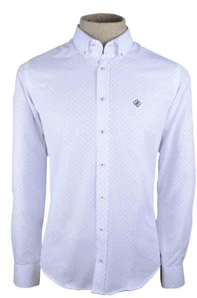 Cengiz İnler Küçük Puantiye Desenli Slim Fit Erkek Gömlek - Resim 11