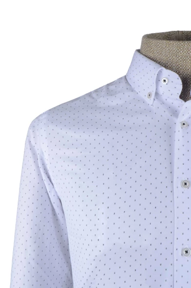 Cengiz İnler Küçük Puantiye Desenli Slim Fit Erkek Gömlek - Resim 12