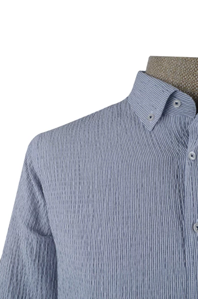 Cengiz İnler Çizgili Gofre Slim Fit Erkek Gömlek - Resim 3