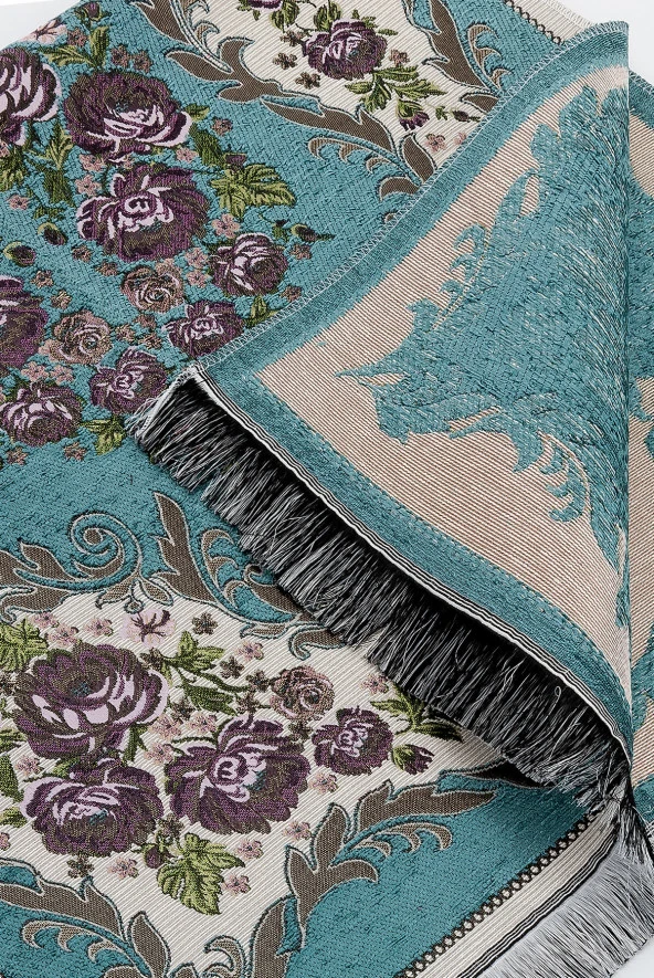 Lüks Gülce Şönil Seccade Petrol - Resim 3