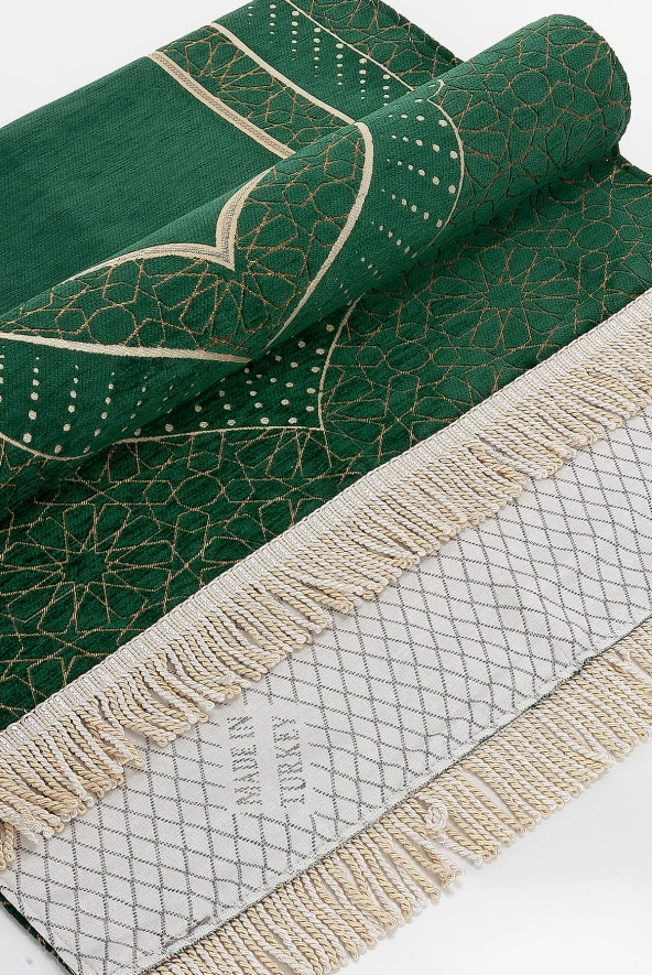 Mihrap Desenli Astarlı Şönil Seccade - Yeşil - Resim 4