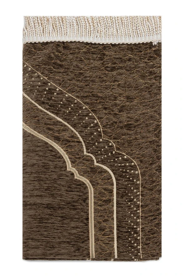 Mihrap Desenli Astarlı Şönil Seccade - Kahverengi - Resim 2