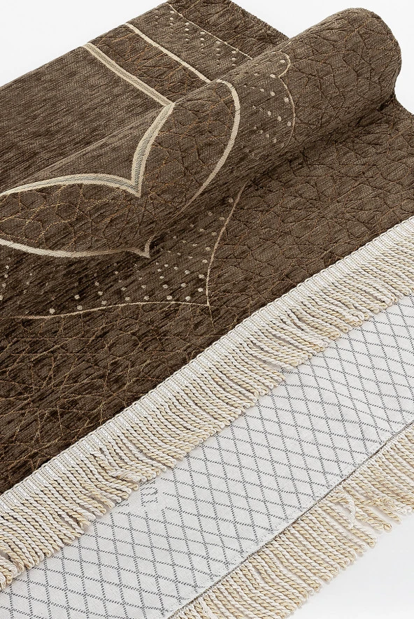 Mihrap Desenli Astarlı Şönil Seccade - Kahverengi - Resim 4