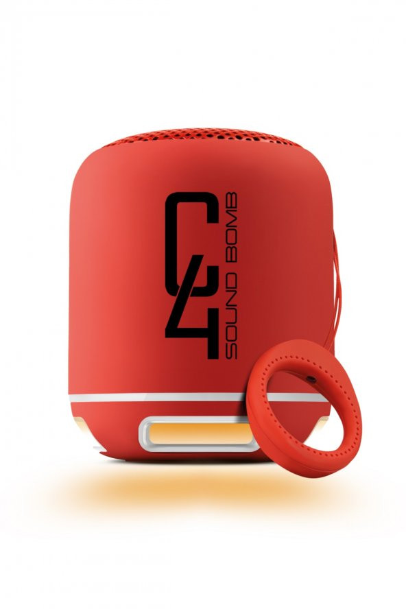 Powewray C4 Kırmızı Taşınabilir Bluetooth Hoparlör Ses Bombası Sese Duyarlı Led Işık