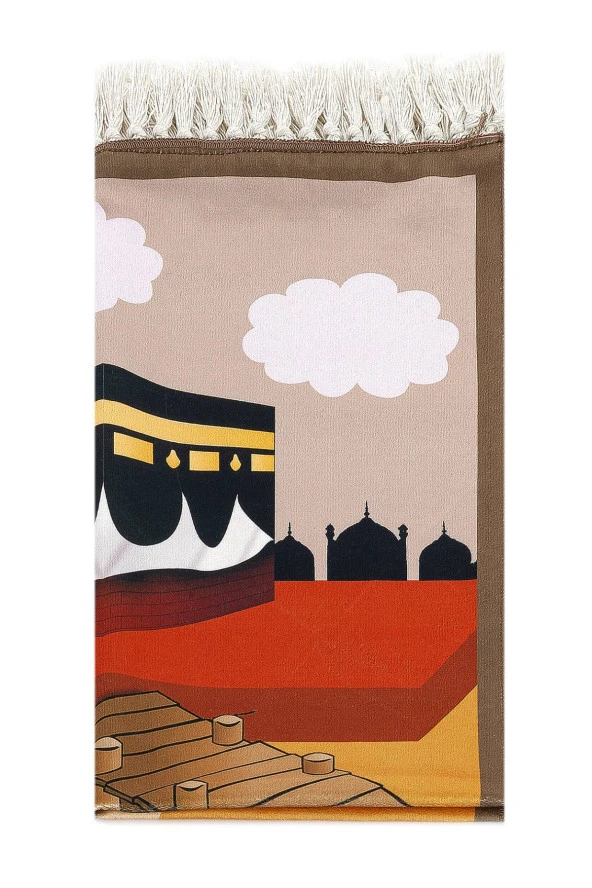 Dijital Baskılı Çocuk Seccadesi - Kayıklı Kabeli Kahverengi - 44 X 78 cm - Resim 2