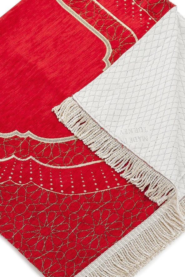 Mihrap Desenli Astarlı Şönil Seccade - Kırmızı - Resim 3