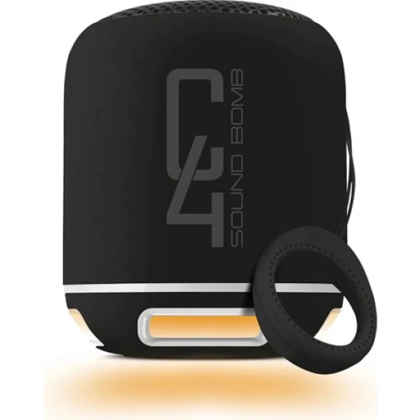 Powewray Siyah C4 Taşınabilir Bluetooth Hoparlör Ses Bombası Sese Duyarlı Led Işık