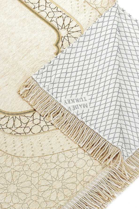 Mihrap Desenli Astarlı Şönil Seccade - Krem - Resim 2