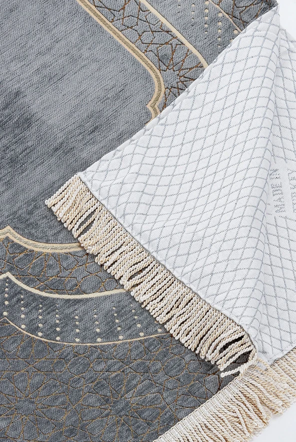 Mihrap Desenli Astarlı Şönil Seccade - Gri - Resim 3