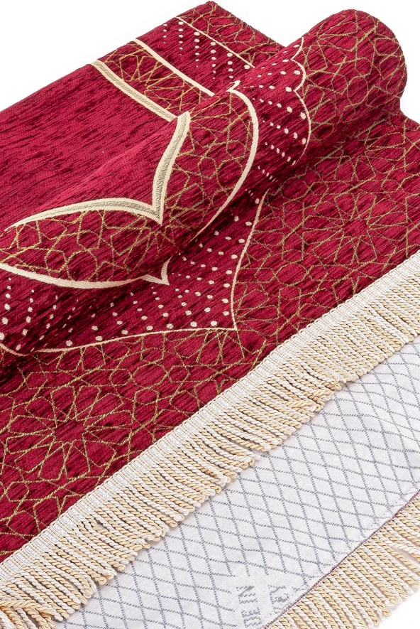 Mihrap Desenli Astarlı Şönil Seccade - Bordo - Resim 4