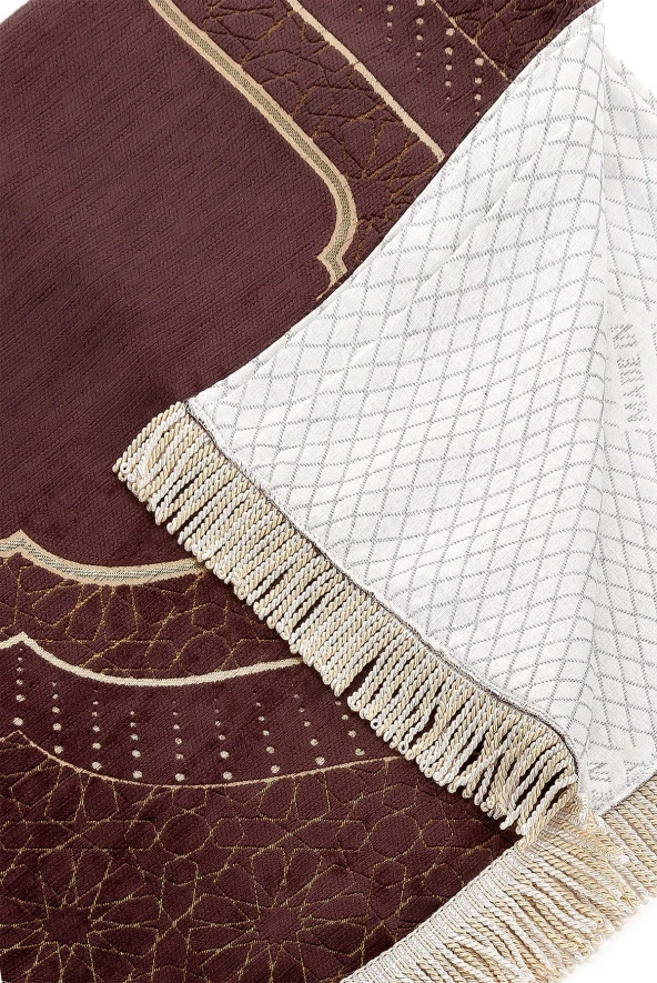 Mihrap Desenli Astarlı Şönil Seccade - Koyu Kahverengi - Resim 3