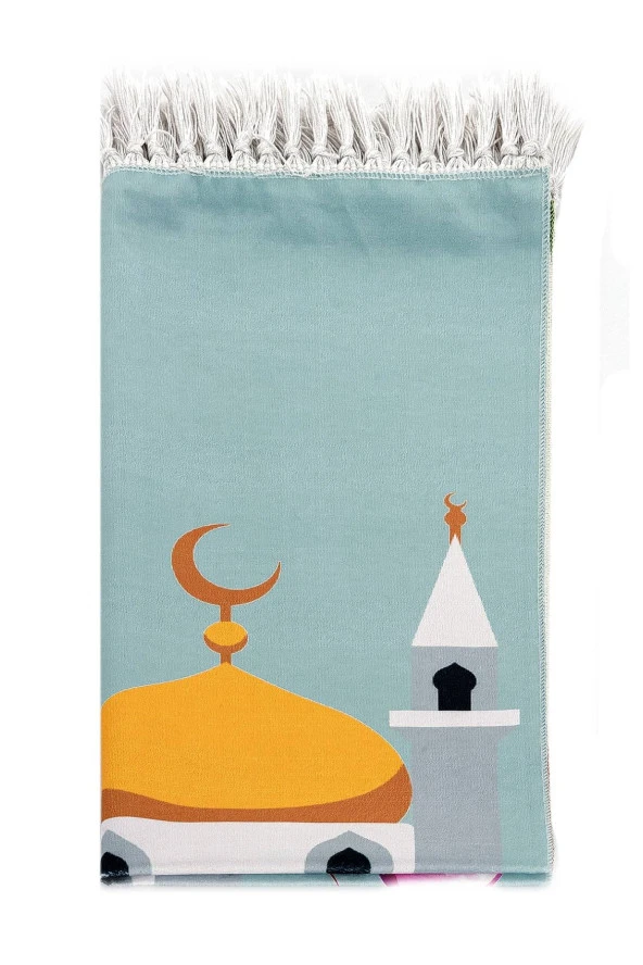 Dijital Baskılı Çocuk Seccadesi - Arabalı Camili - 44 X 78 cm - Resim 2