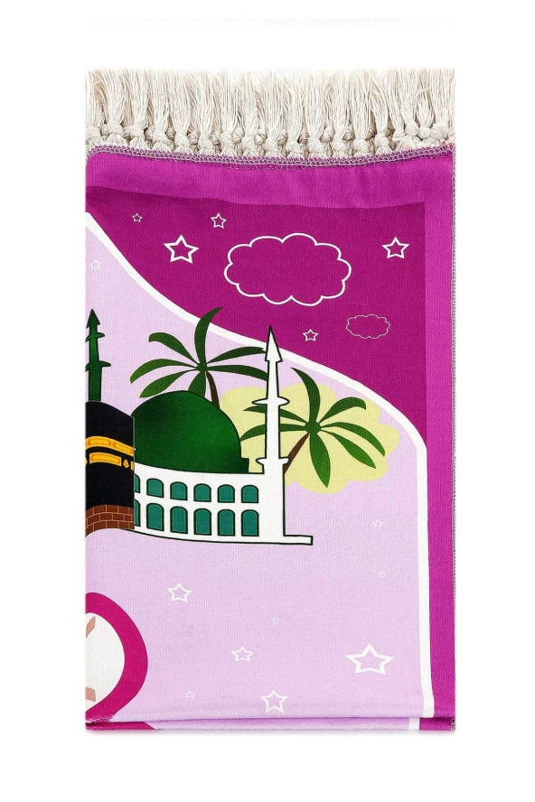 Dijital Baskılı Çocuk Seccadesi - Balonlu  Kabeli Pembe Renk - 44 X 78 cm - Resim 2