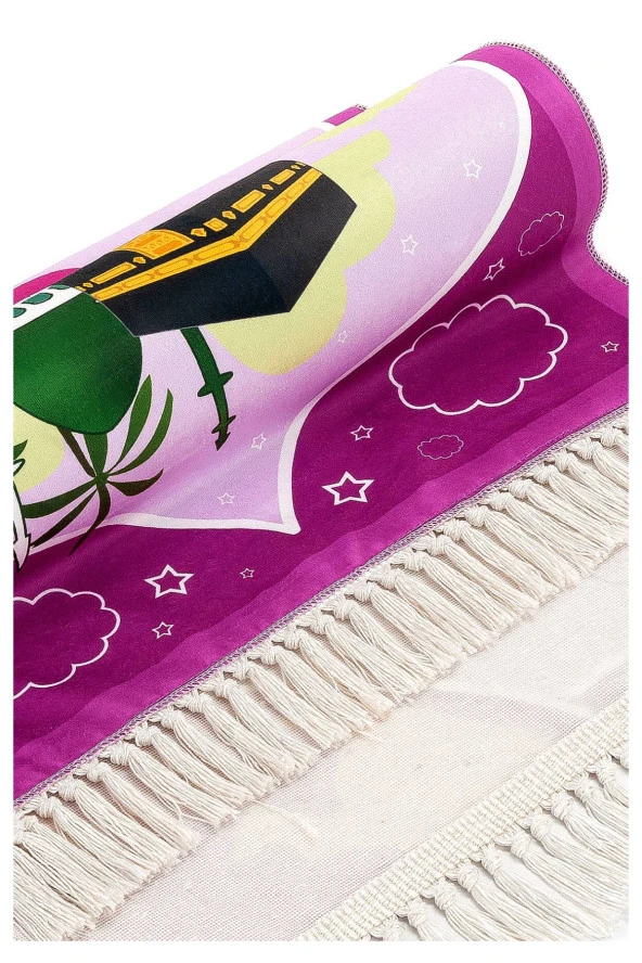 Dijital Baskılı Çocuk Seccadesi - Balonlu  Kabeli Pembe Renk - 44 X 78 cm - Resim 4