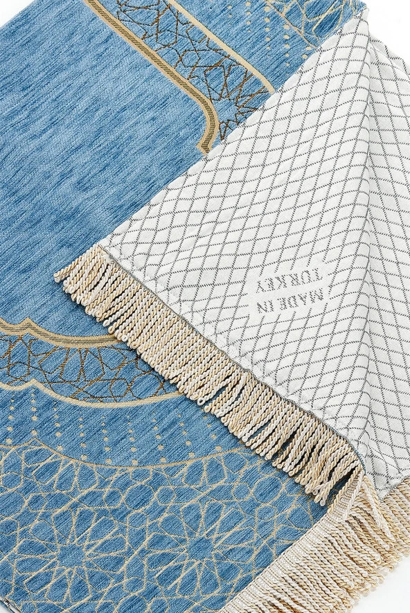 Mihrap Desenli Astarlı Şönil Seccade - Mavi - Resim 3