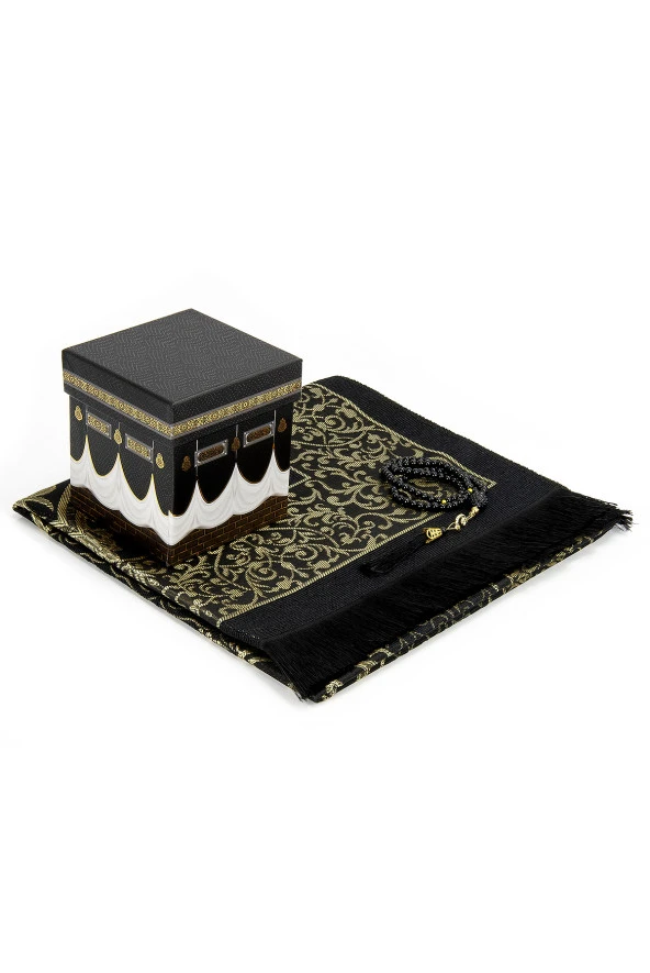 Özel Kabe Kutulu Hediyelik Seccade ve Tesbih Seti