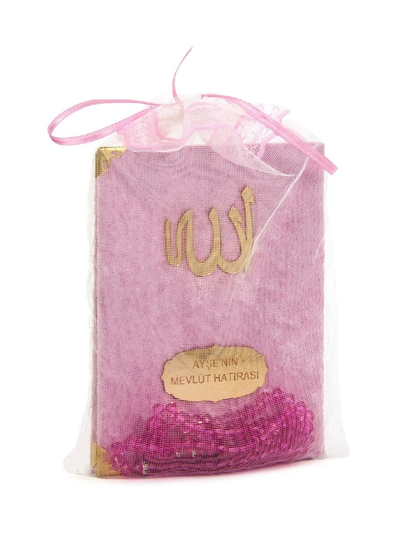 10 Adet Kadife Kaplı Yasin Kitabı - Çanta Boy - İsme Özel Plakalı - Tesbihli - Keseli - Pembe Renk - Mevlüt Hediyeliği - 80 Sayfa