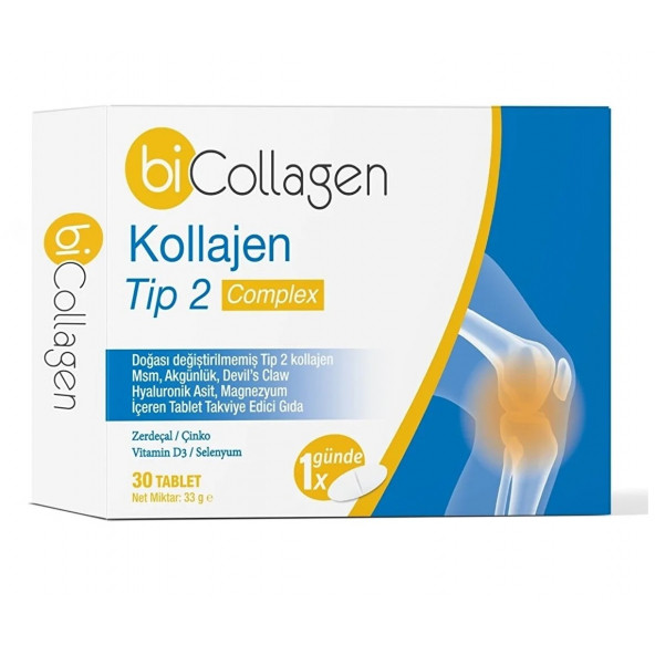 Bi Collagen Tip 2 Kolajen Multi Complex 30 Tablet Diz ve Eklem Takviye Edici Gıda
