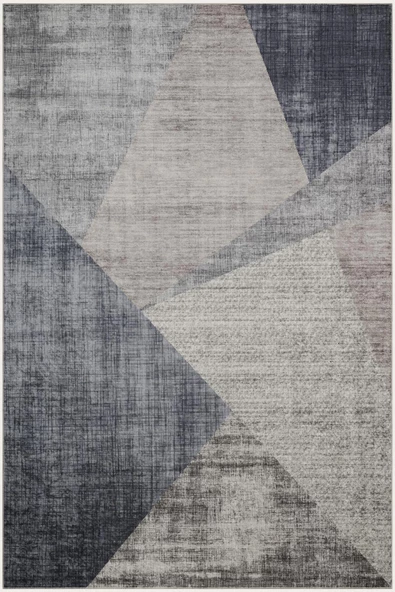 Modern Desen Kaymaz Deri Taban Yıkanabilir Dijital Baskılı Halı  GRİ 200X290