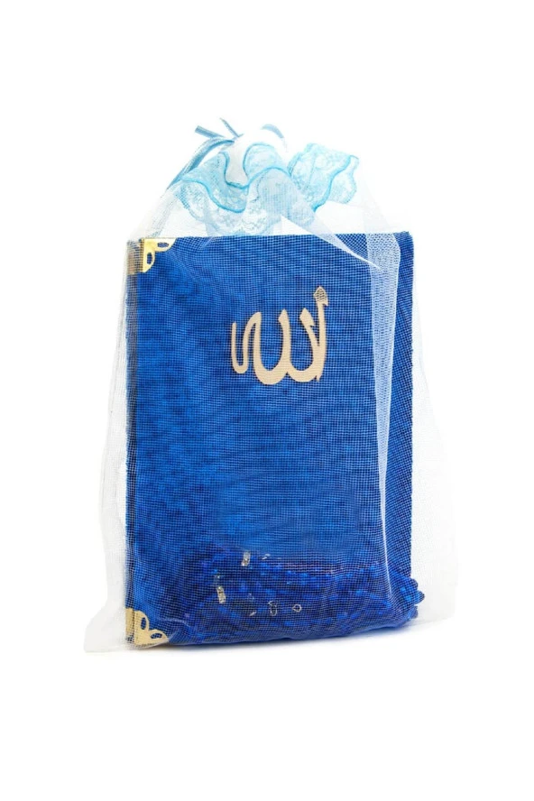 10 Adet Kadife Kaplı Yasin Kitabı - Çanta Boy - Tesbihli - Tül Keseli - Lacivert Renk - Mevlüt Hediyeliği