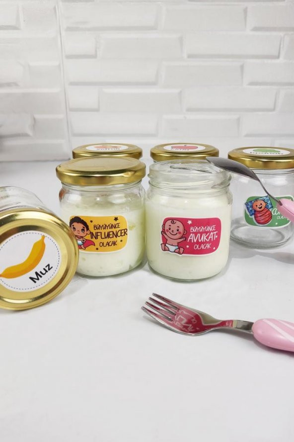 Digithome 6'lı Mama - Yoğurt Kavanozu Değerler Meslekler ve Meyveler Etiketli 210 Ml Gold SH-0010 C320.016 - 4