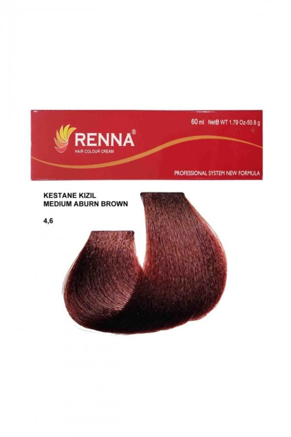 Renna Saç Boyası Tüp 60 Ml - Kestane Kızıl 4-6 ( Oksidan Hediyeli )