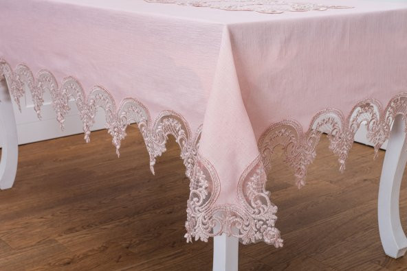 Finezza Elena Lüx Dantelli Simli Keten Kumaş Pudra Masa Örtüsü  160x220 cm-1459 - 3
